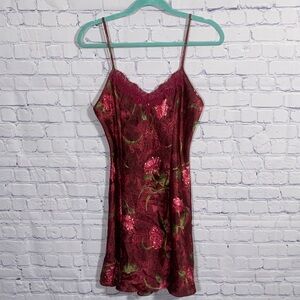 Sophia Womens Dark Floral Slip Dress Lace Burgundy Sz S Whimsigoth Fairy Grunge